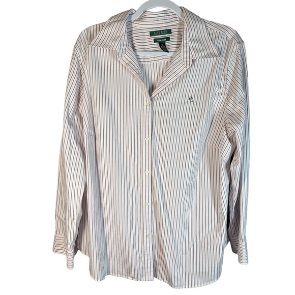 Lauren Ralph Lauren Tops - Lauren Ralph Lauren Womens Non Iron Button Down Shirt 2X Pink Black White Stripe